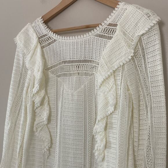 Sezane Diana Crochet Lace Long Sleeve Ruffle Mini Dress Ecru Cream Size 4 - Picture 7 of 16